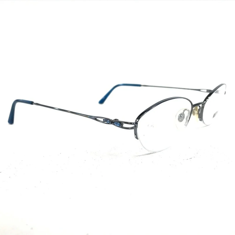 Moschino M 3196-V-B Eyeglasses Frames Blue Gray Round Oval Half Rim Rhinestones